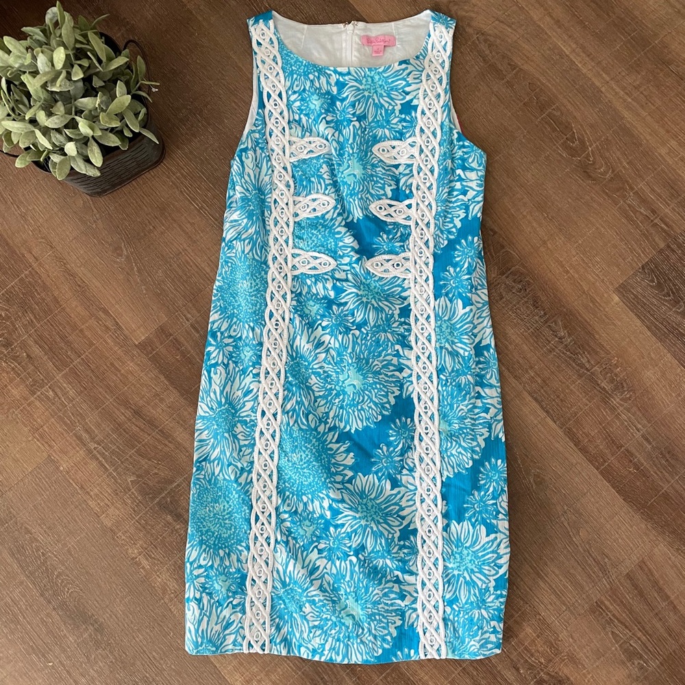 Lilly Pulitzer Blue Sunflower Lions Shift Dress